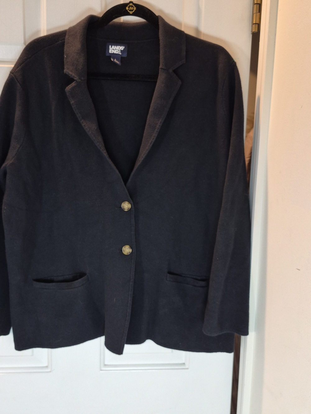 Lands' End Black Two-Button 100% Cotton Blazer